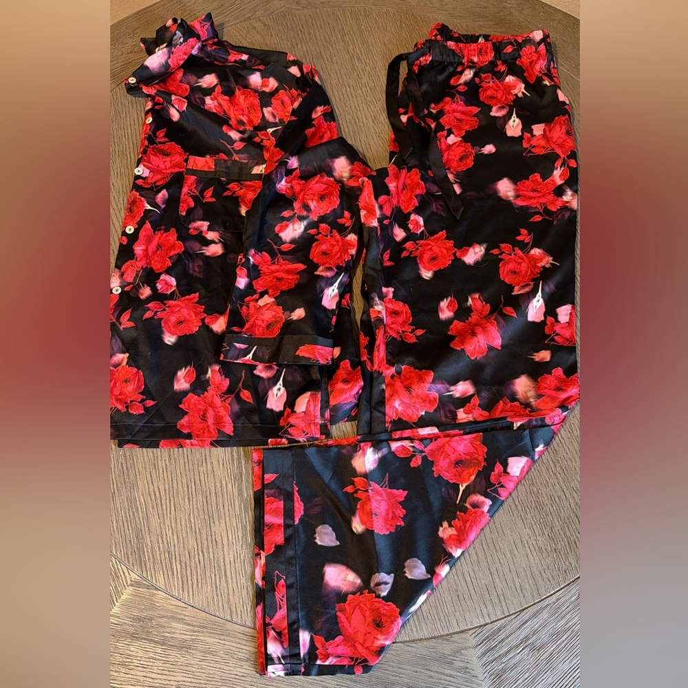 Victoria’s Secret Rose print satin pajamas